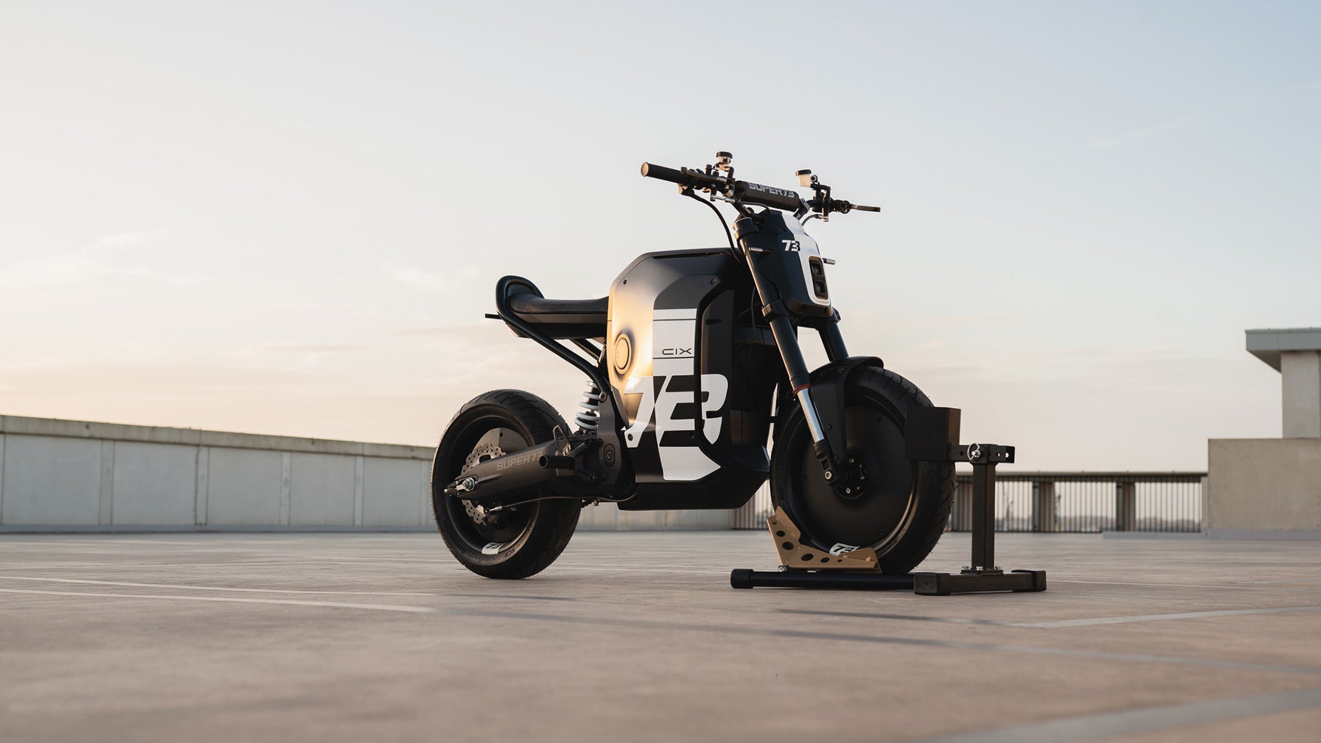 Super73 C1x parked on urban rooftop