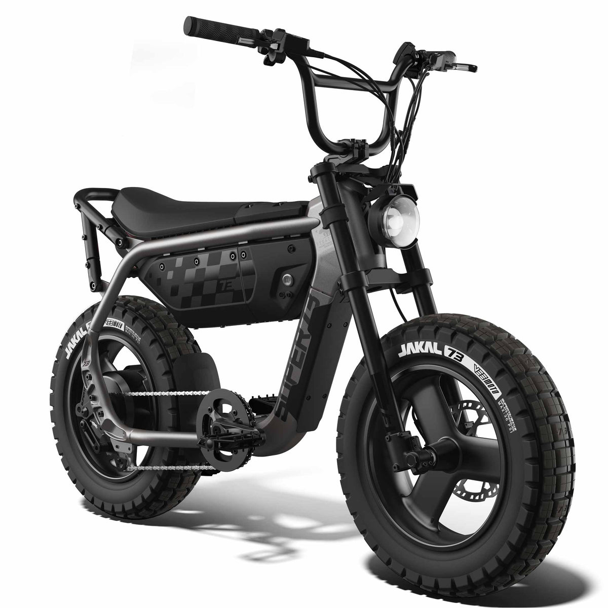 Front view of the SUPER73-MZFT ebike in Titanium Ore. @color_titanium ore