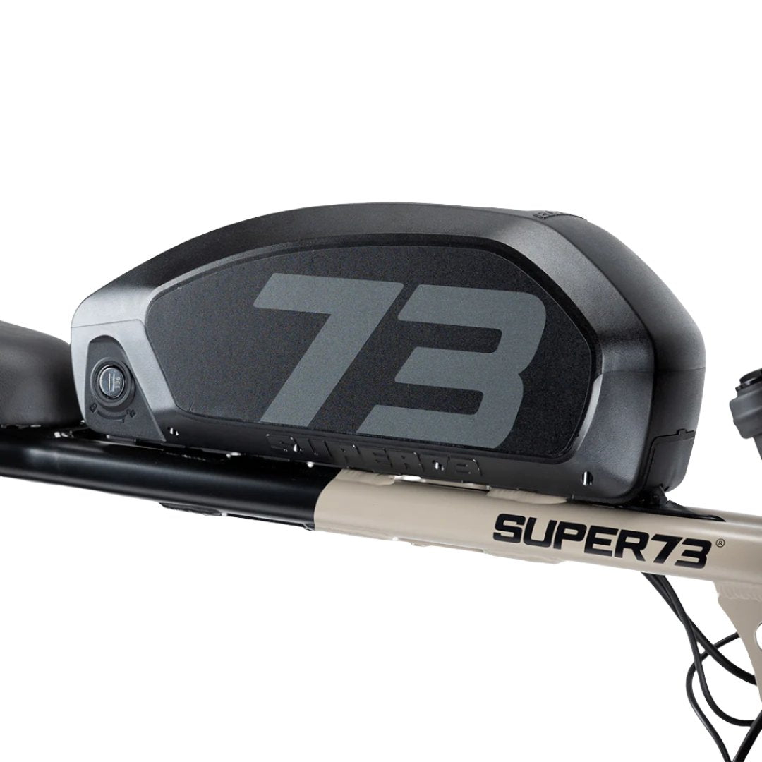 Side view of the battery showing the lock with 73 on the side