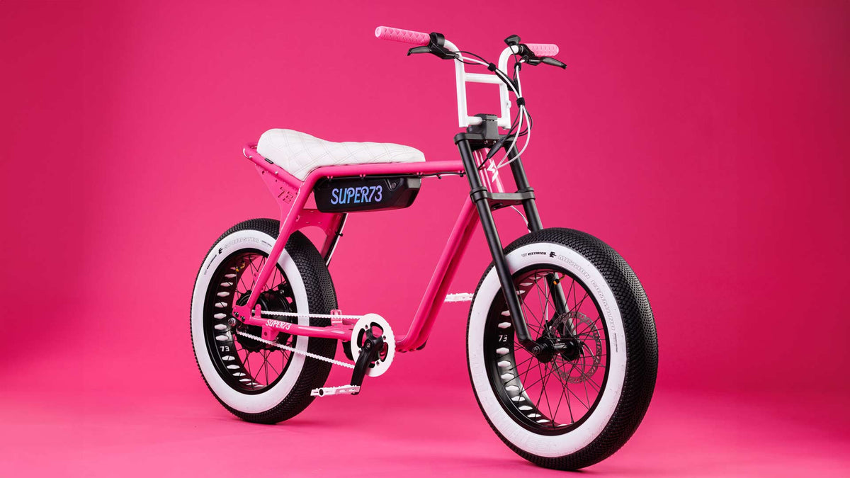 Side view of the SUPER73 x Barbie custom ZX ebike.