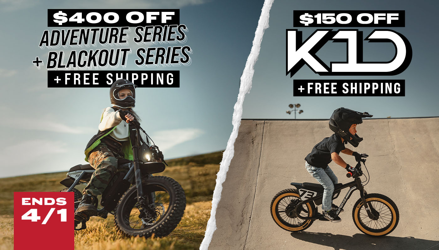 Spring Sale promotional image. $400 off Adventure and Blackout Series models plus $1500 off K1D and free shipping.