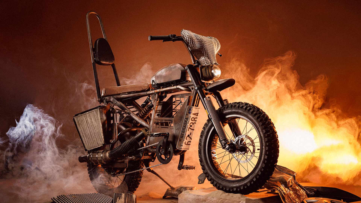 Super73 Burning Man halo custom ebike in Smokey studio shot