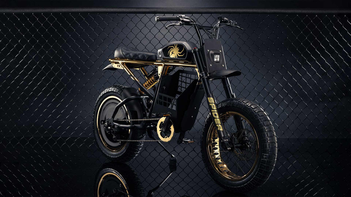 Super73 Anderson Silva custom collab ebike in MMA cage studio shot