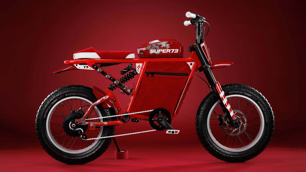 HALO custom Santa bike on red background