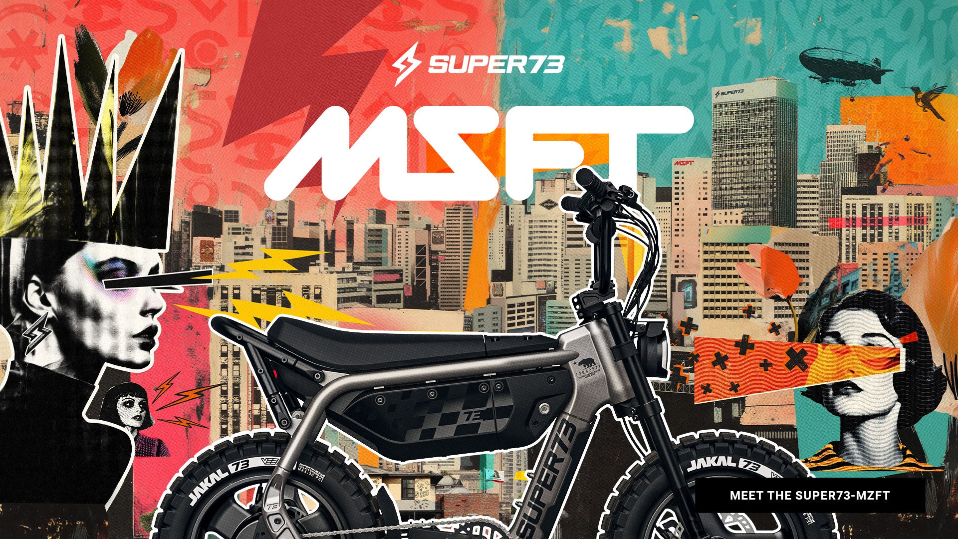 Desktop promotional banner for the all-new SUPER73-MZFT