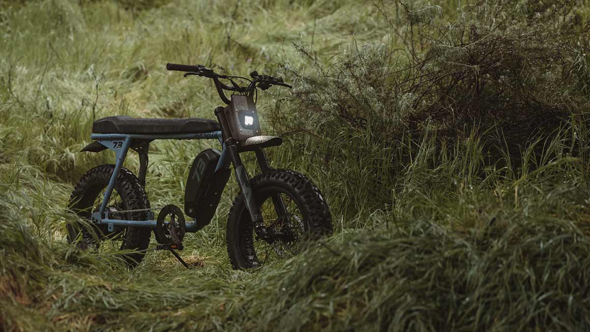The Super73-S Adventure Series ebike displayed in tall grass