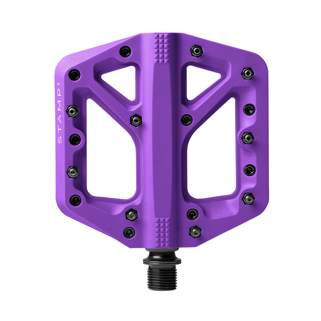 Crankbrothers Stamp 1 Pedal in purple on a white background