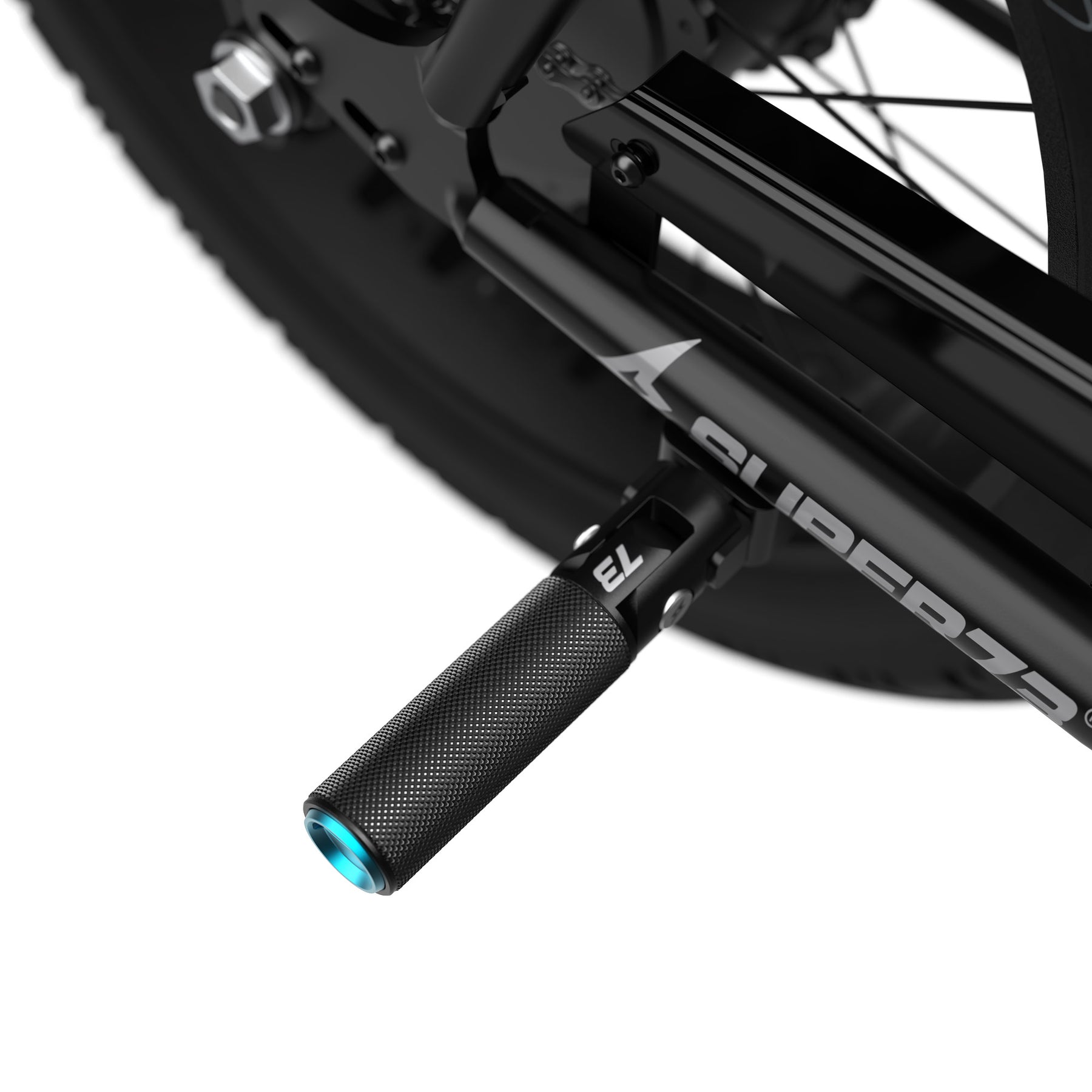 Folding peg with blue cap on bike view 2