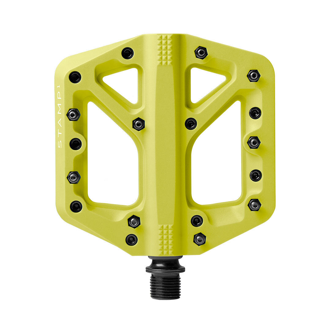 Crankbrothers Stamp 1 Pedal in citron on a white background