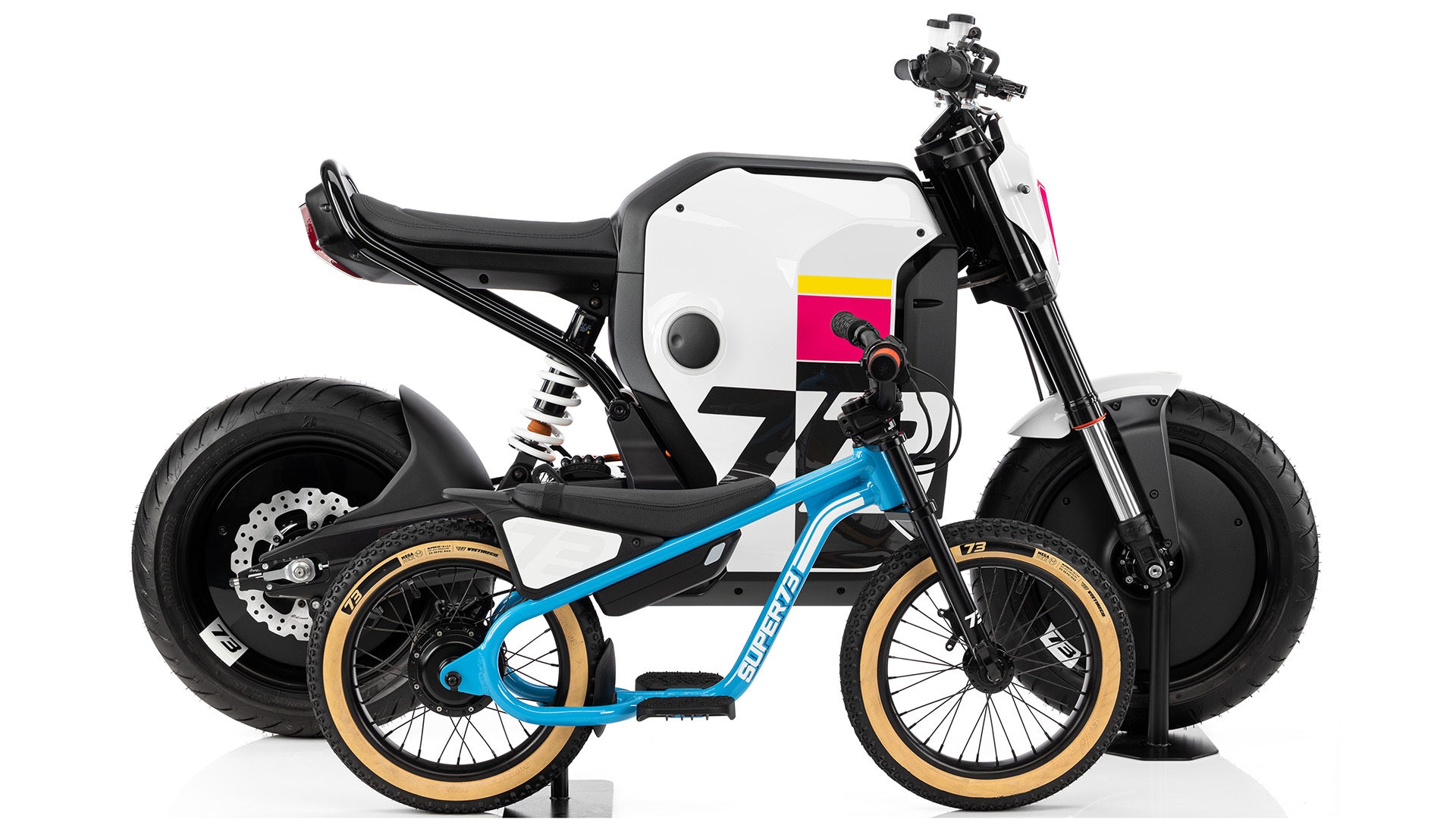 Super73 C1X and Youth Series ebikes against each other showing a size comparison