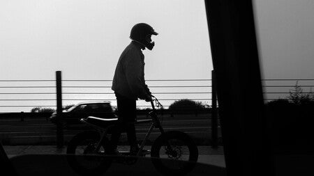 Silhouette of Super73 Ebike rider with helmet