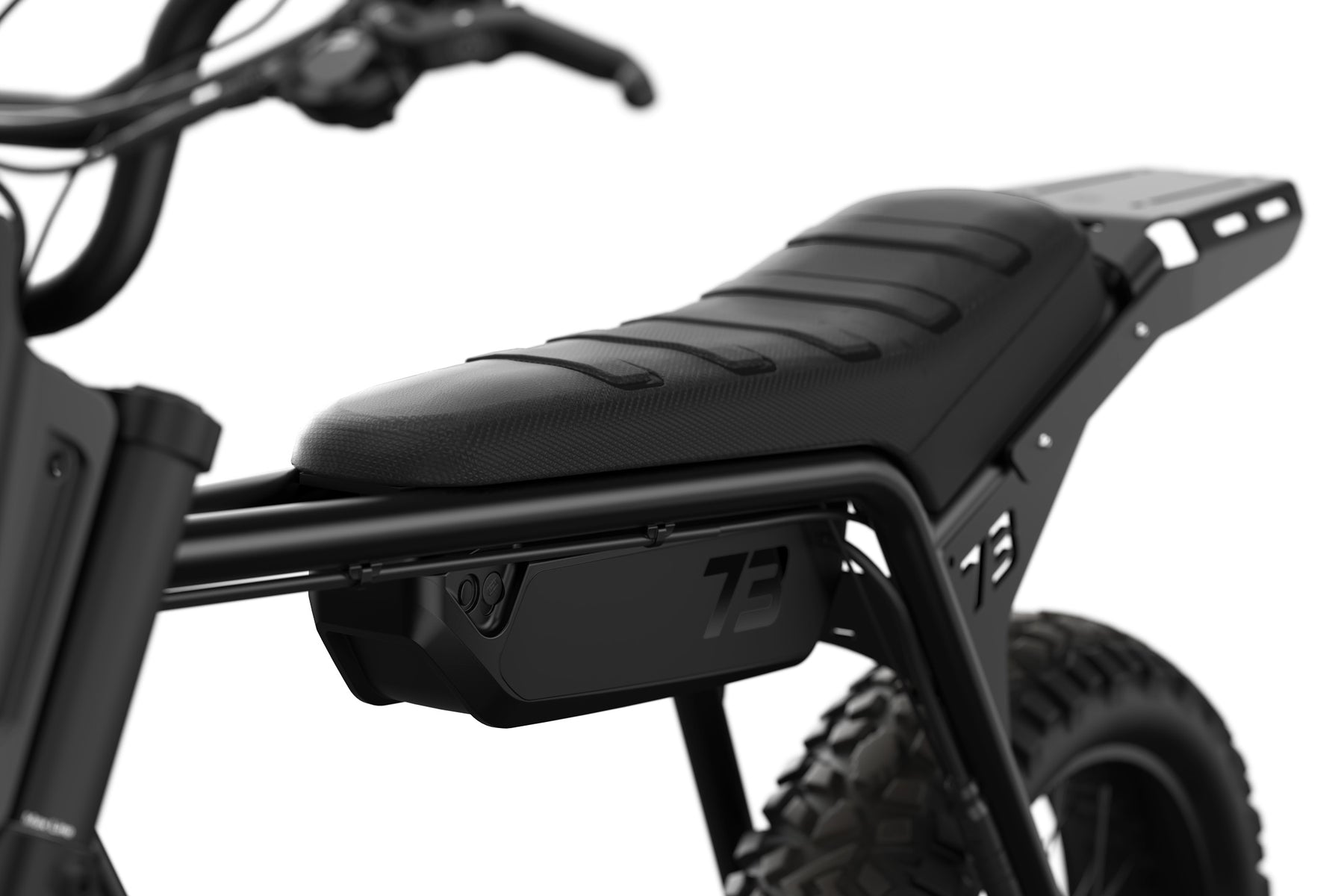 Detail shot of the removable battery on the SUPER73-Z Blackout SE bike.