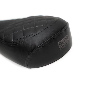 Black Diamond Stitch seat rear view with Blur Boundaries embroidered in grey stitching