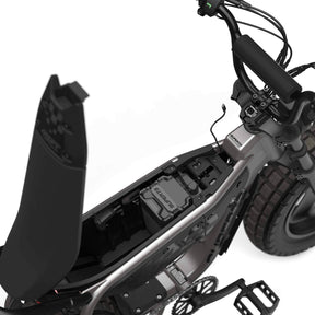 Close up view of the battery compartment of the SUPER73-MZFT with one Gen2 Battery installed.