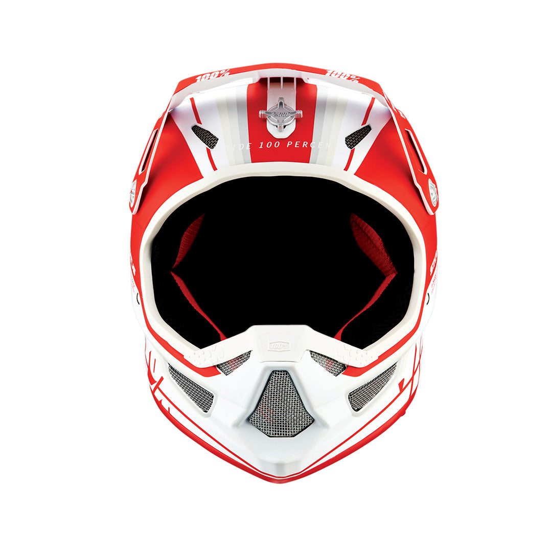front view of 100% STATUS Youth Helmet - Topenga Red/White