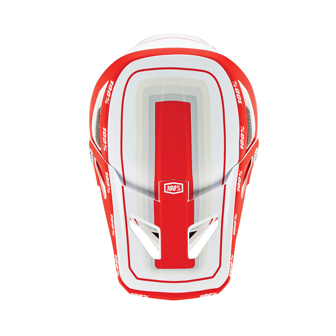 top view of 100% STATUS Youth Helmet - Topenga Red/White