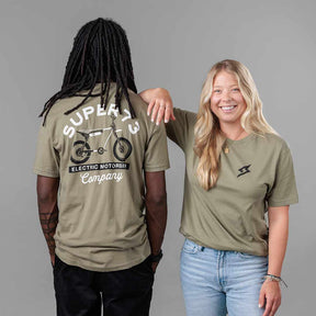 Studio image of The Trailblazer Tee (Light Olive) on both male and female models 