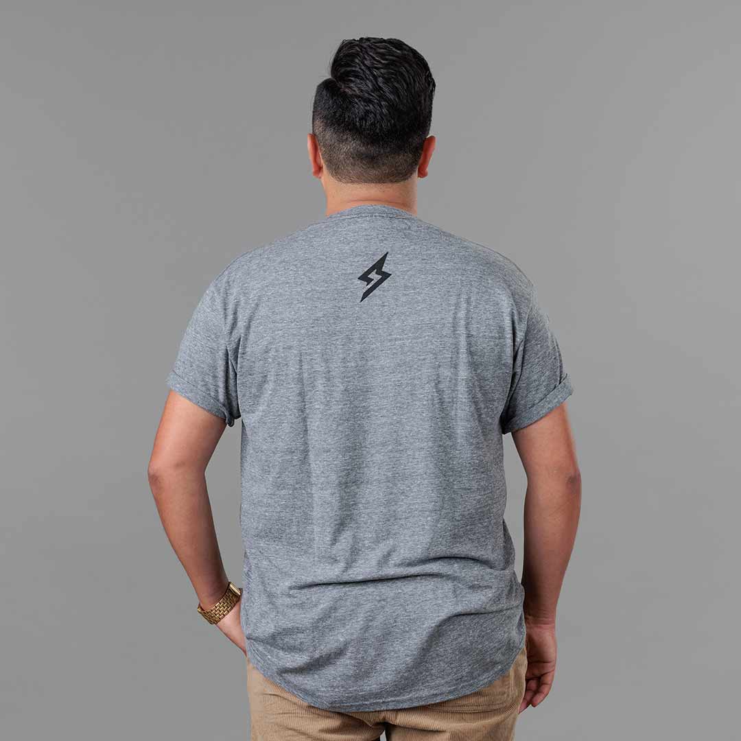 Back view of The Urban Legend Tee (Light Gray) on male model.