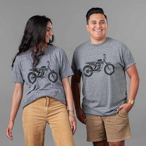 Studio image of The Urban Legend Tee (Light Gray) on both male and female models 