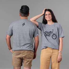 Studio image of The Urban Legend Tee (Light Gray) on both male and female models 