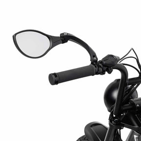 Close-up view of the BiKASE left-hand handlebar mirror shown installed on a SUPER73-S2 ebike