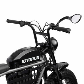 Far-out view of the BiKASE right-hand handlebar mirror installed on a SUPER73-S2 ebike