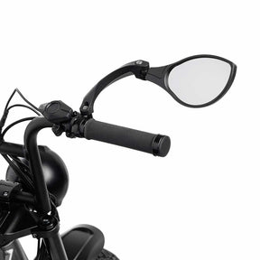 Close-up view of the BiKASE right-hand handlebar mirror shown installed on a SUPER73-S2 ebike