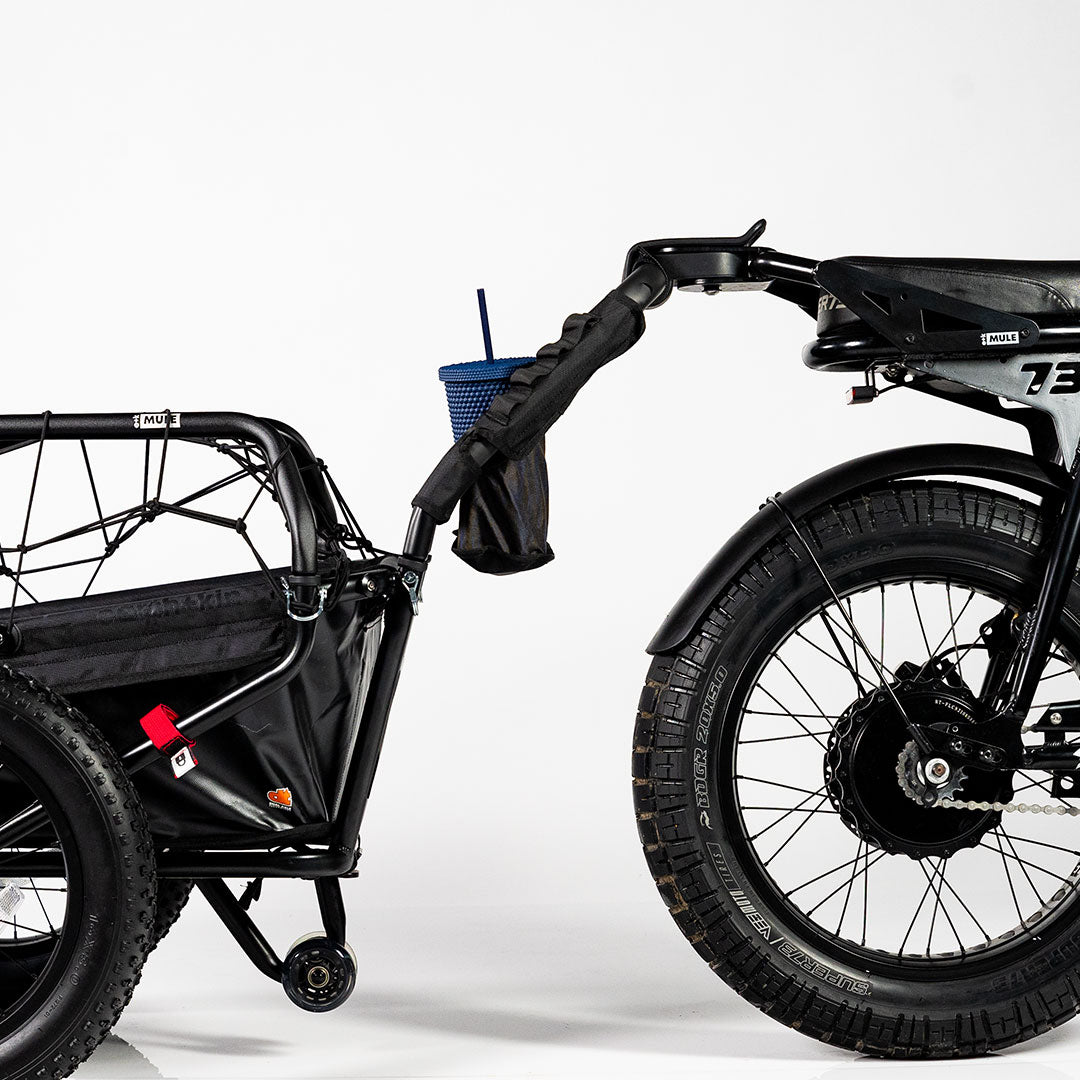 Earth+Kin Ebike Trailer Storage Caddy displayed on mule and bike