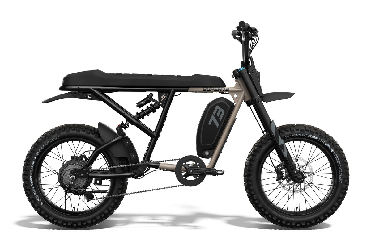 Side view of the SUPER73-R Adventure Core ebike in Sand Storm. @color_sand storm
