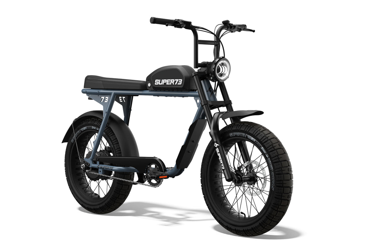 Front view of the SUPER73-S2 Core ebike in Panthro Blue. @color_panthro blue