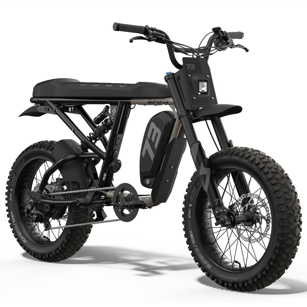 Front view of the SUPER73-R Adventure Core ebike in Sandstorm. @color_sandstorm