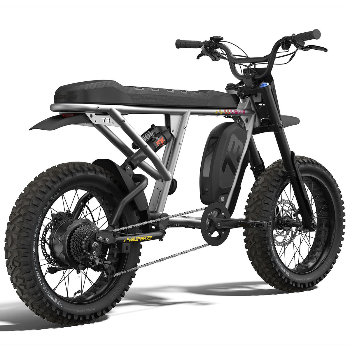 Rear view of the SUPER73-R Adventure LE ebike in Speedway. @color_speedway