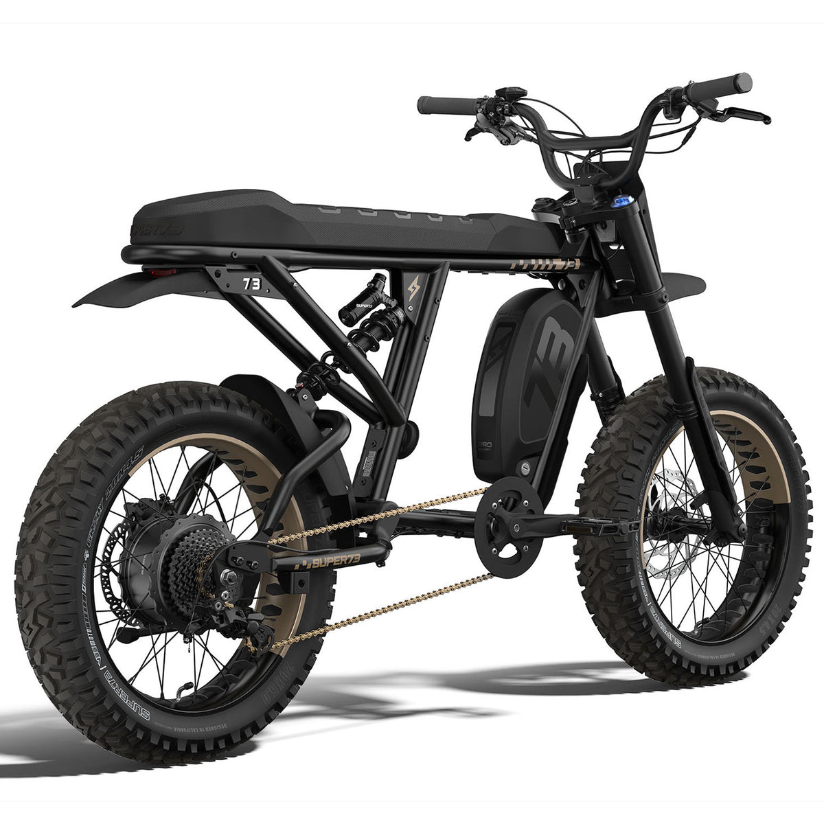 Rear view of the SUPER73-R Adventure SE ebike in Bandit. @color_bandit