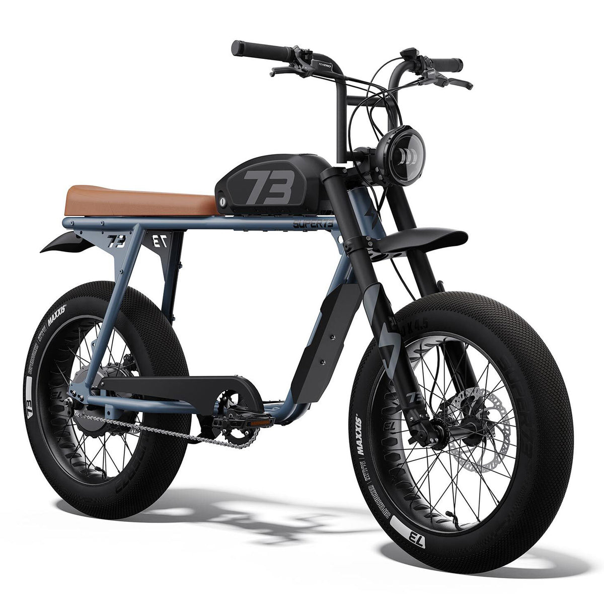 Front view of the SUPER73-S2 SE ebike in Panthro Blue. @color_panthro blue