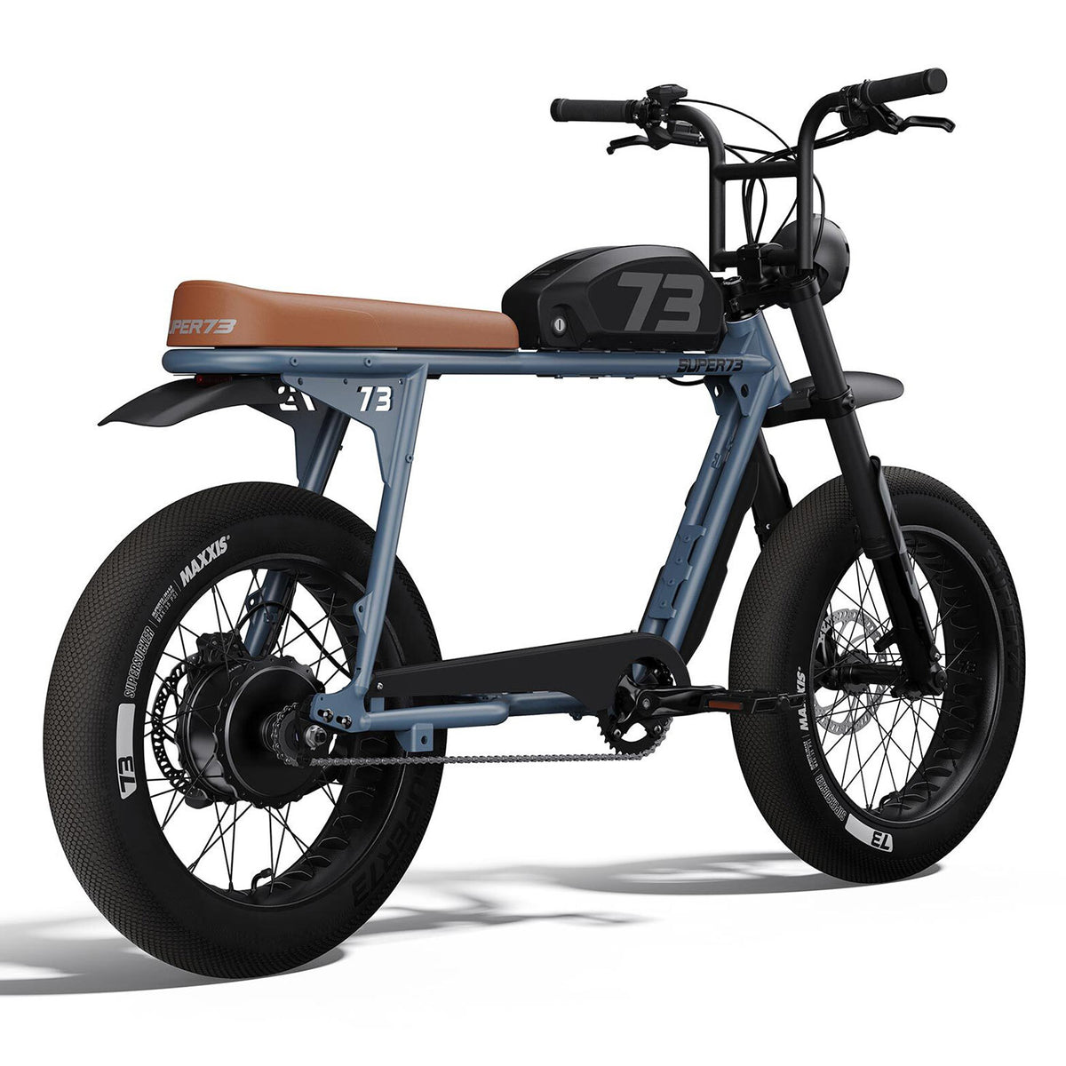 Rear view of the SUPER73-S2 SE ebike in Panthro Blue. @color_panthro blue