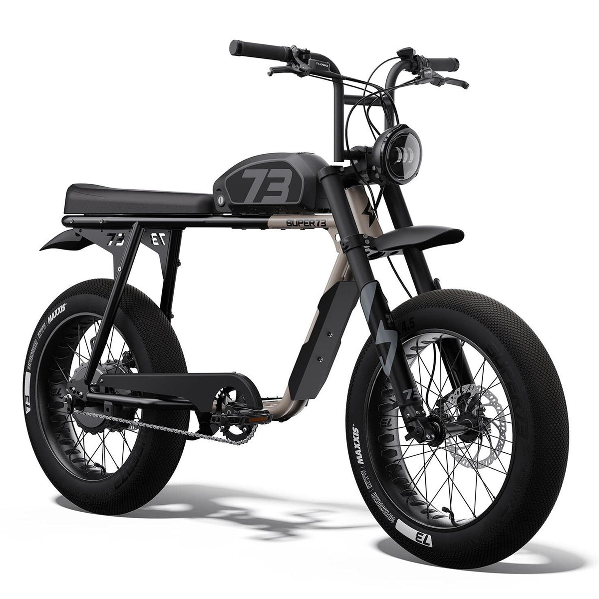 Front view of the SUPER73-S2 SE ebike in Sandstorm. @color_sandstorm