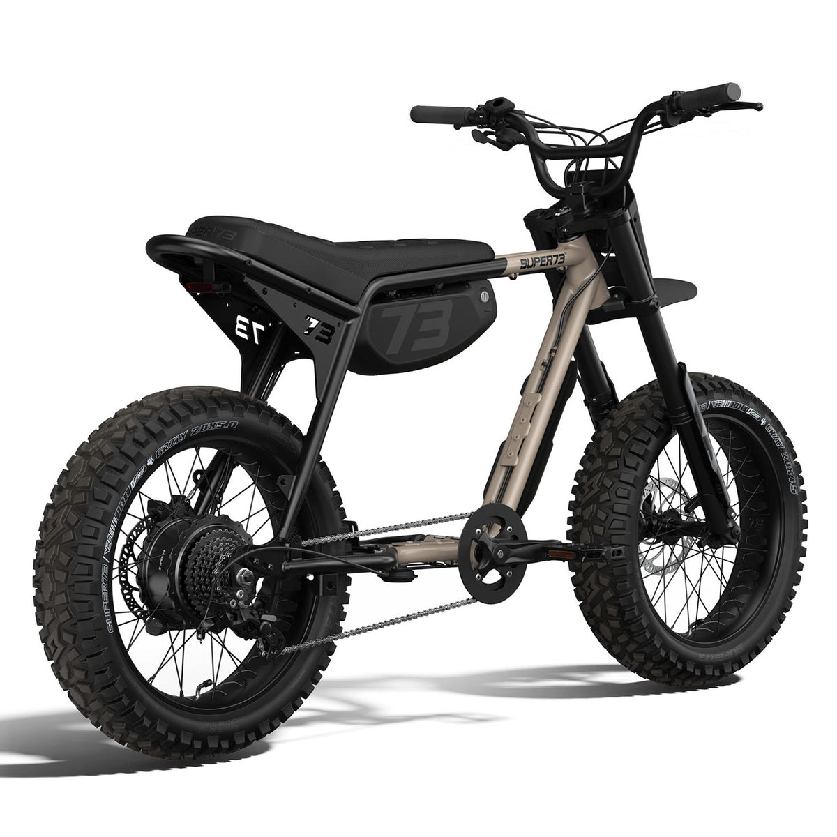 Rear view of the SUPER73-Z Adventure Core ebike in Sandstorm. @color_sandstorm