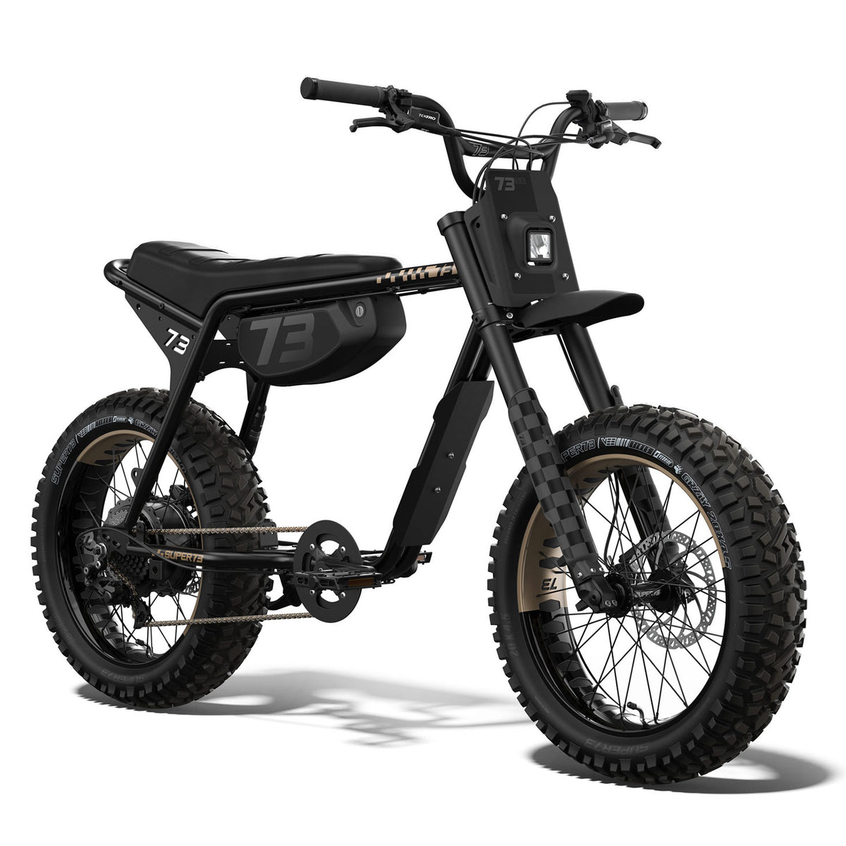 Front view of the SUPER73-Z Adventure SE ebike in Bandit. @collor_bandit