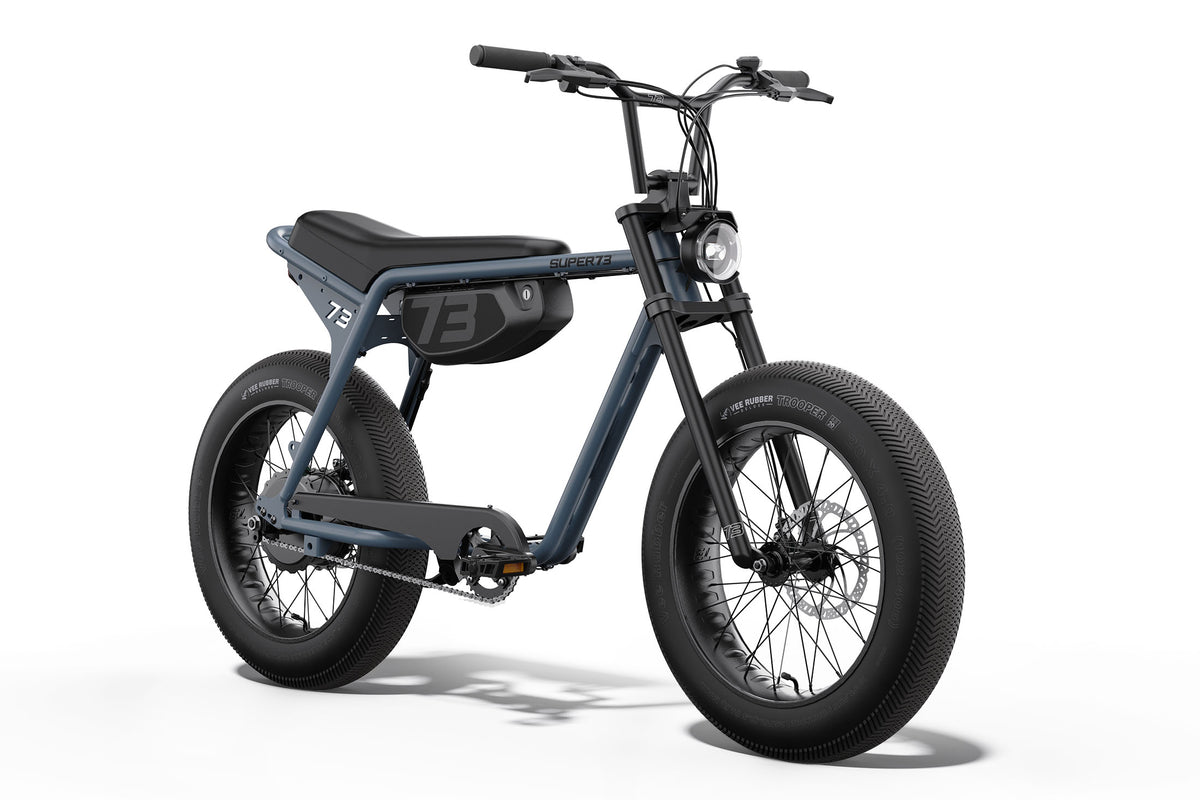 Front view of the SUPER73-ZX ebike in Panthro Blue. @color_panthro blue