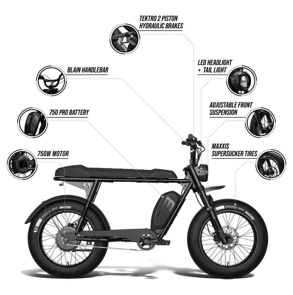 Mobile view infographic detailing features of the SUPER73-S2 SE Legacy Series ebike