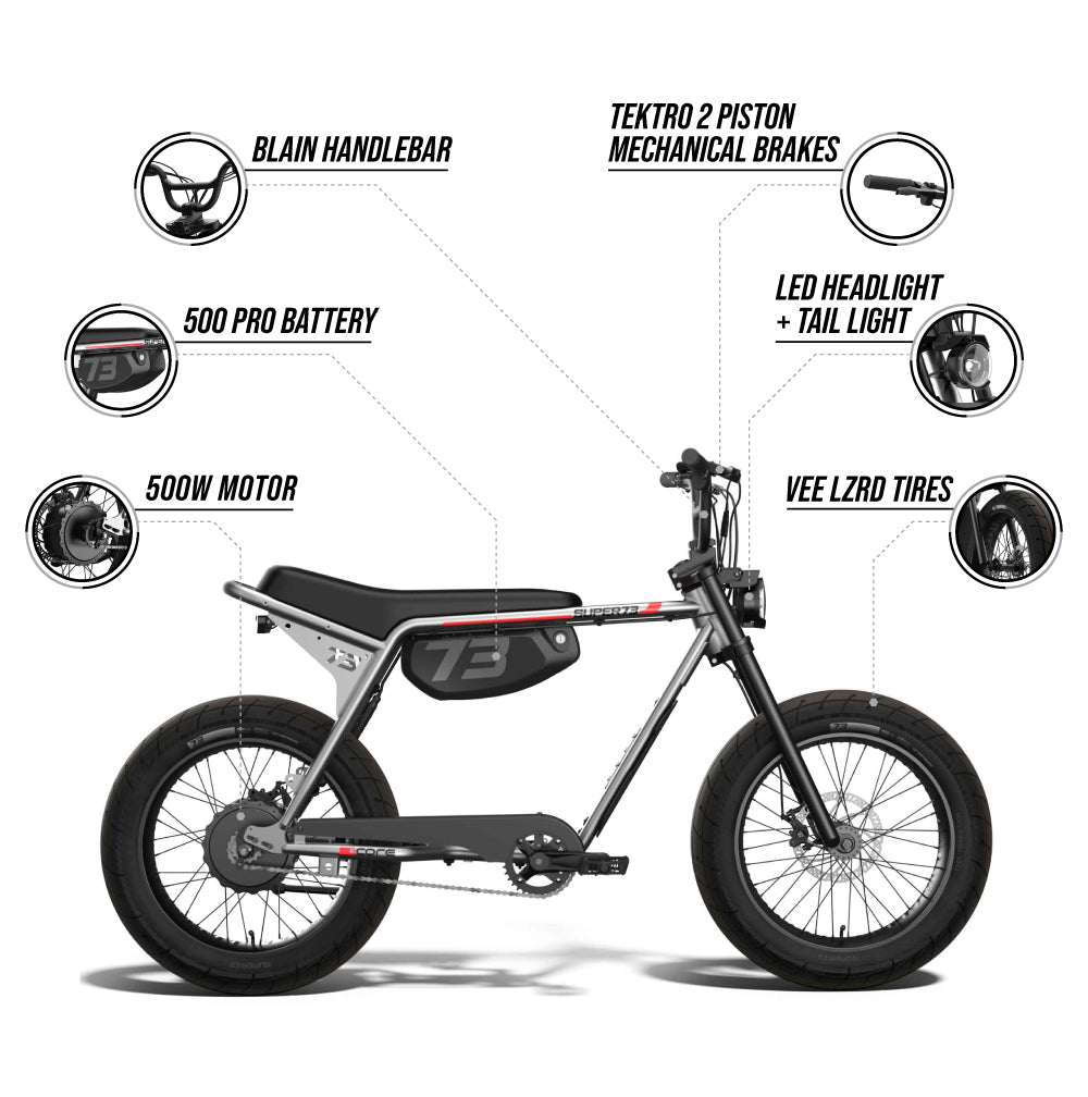 Mobile view infographic detailing features of the SUPER73-ZX Core Legacy Series ebike 