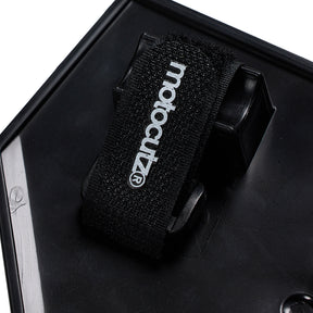 Close up view of the back side of the MotoCutz Micro Race Plate in Black