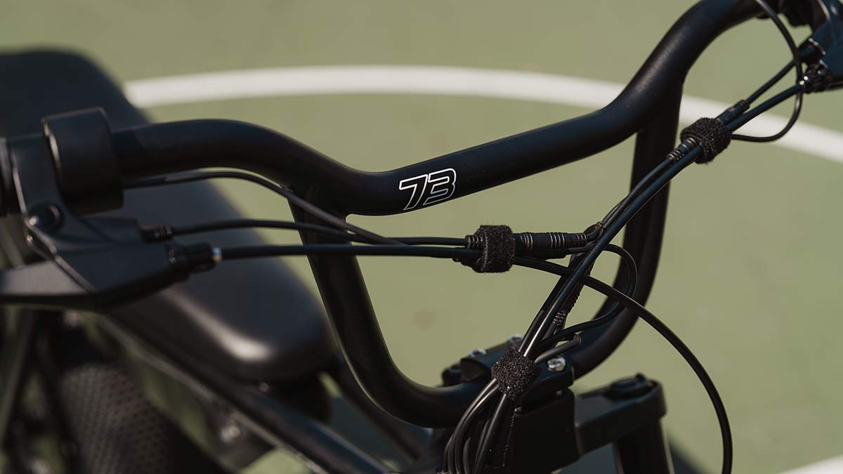 Close-up image of the SUPER73-Z Miami SE bike handlebars.