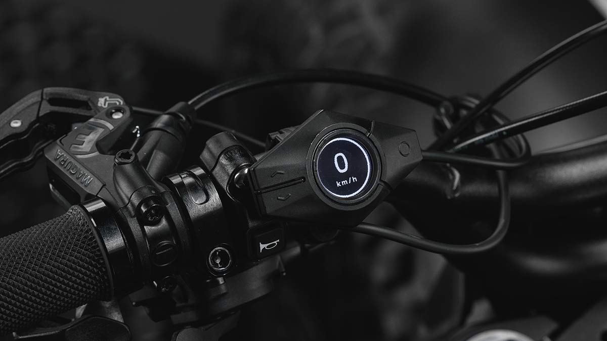 Close-up shot of the SUPER73-R Blackout SE bike's smart display.
