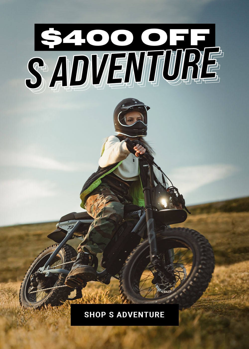 Promotional image of the S Adventure ebike at $400 off