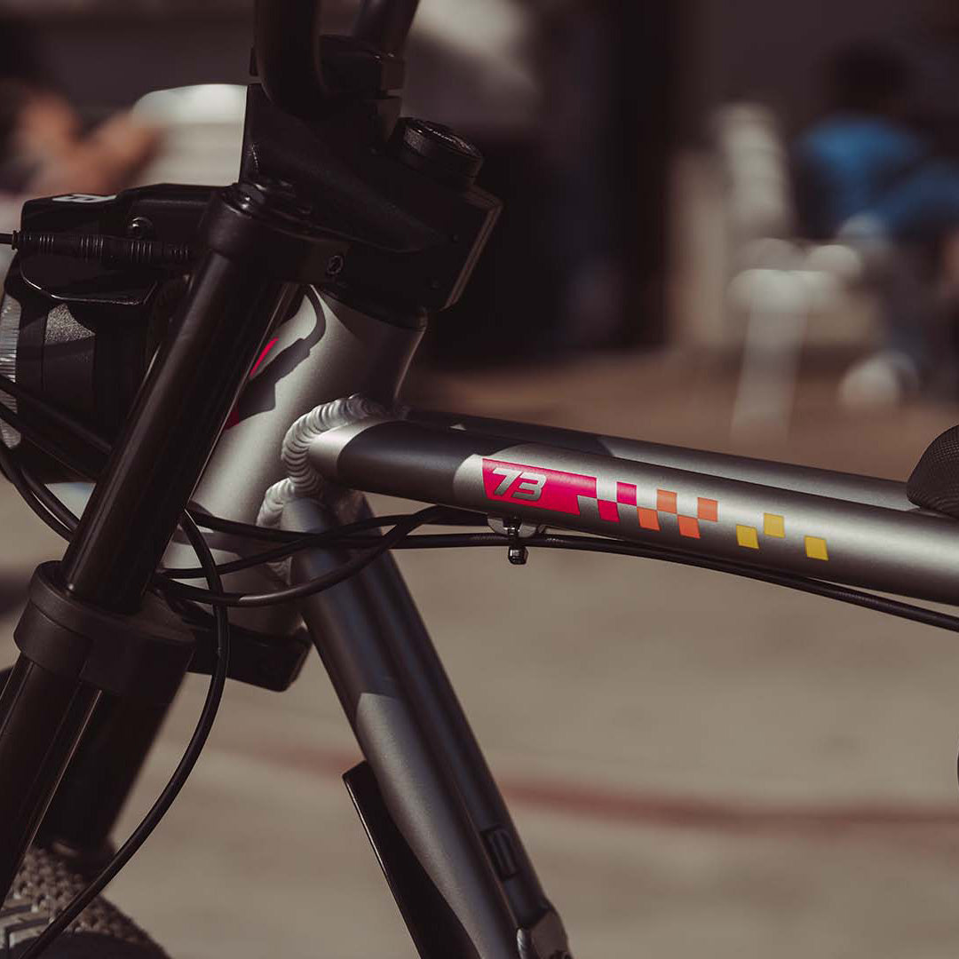Close-up image of the branded decals on the SUPER73-Z Miami LE ebike in Speedway