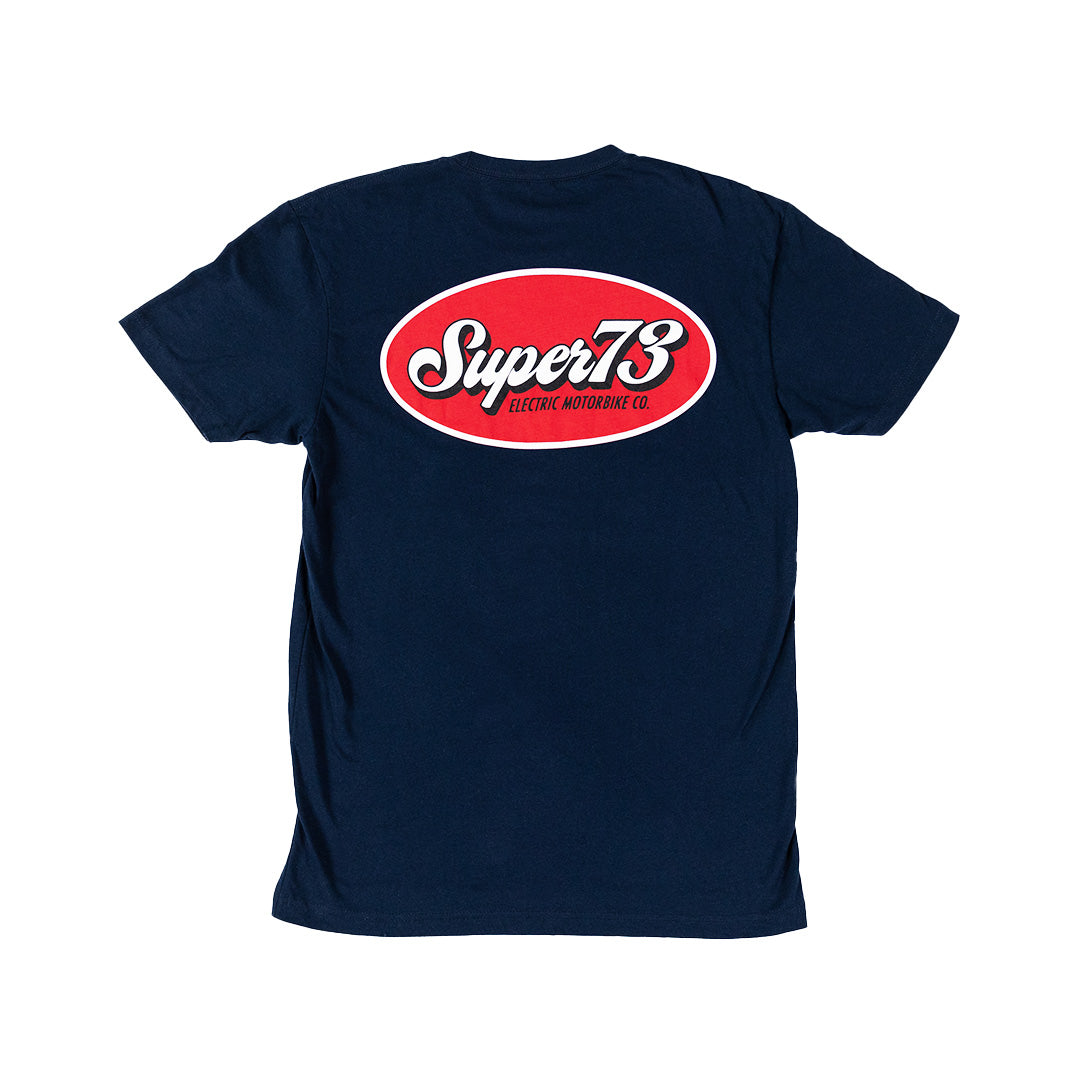 flat lay of Super Retro Tee back graphic in navy. @color_navy