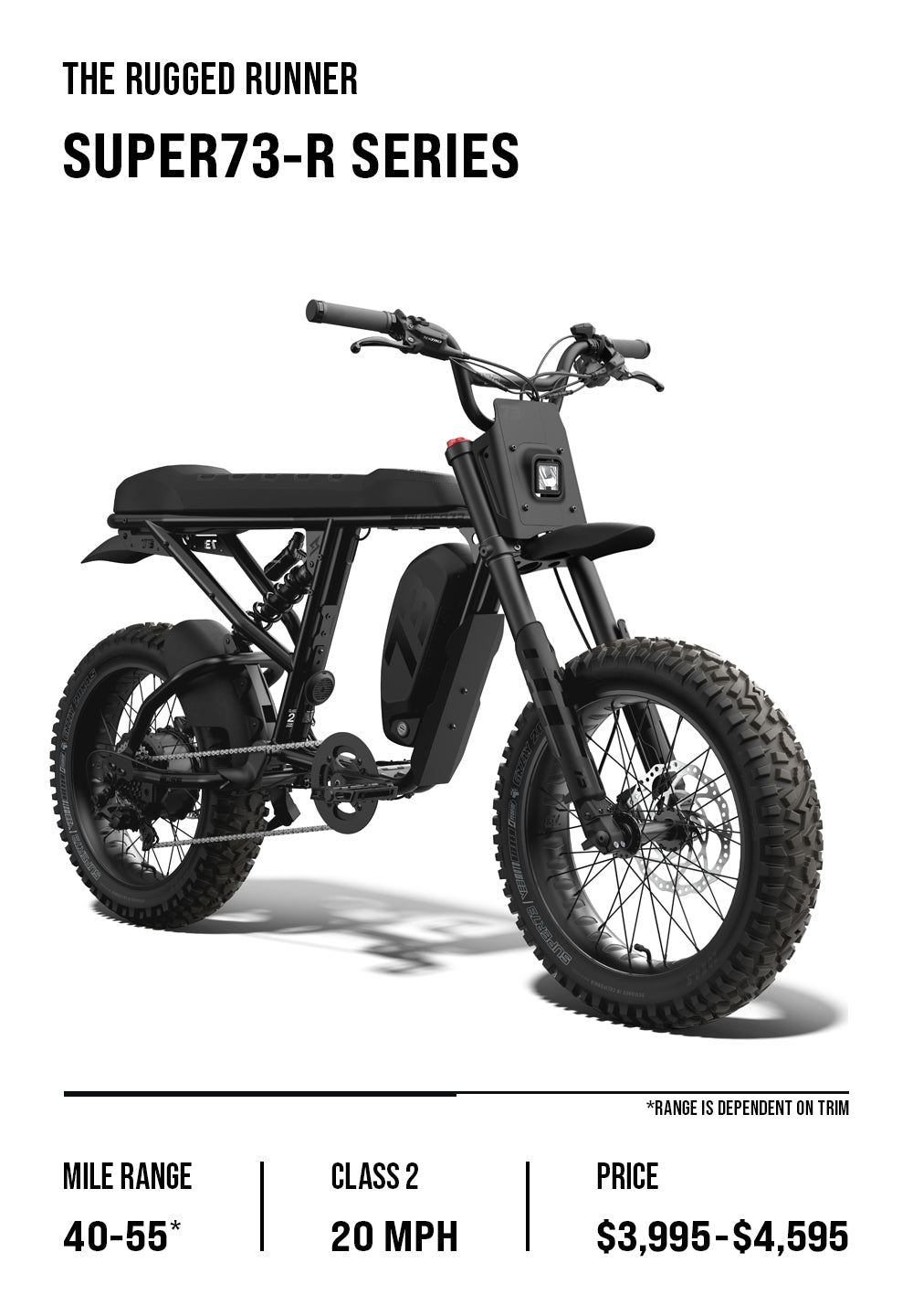 R-Series overview graphic which lists details like price range, top speed, and battery range.