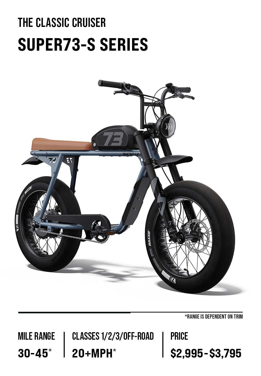 shop the s series featuring the s2 ebike in panthro blue with brown seat