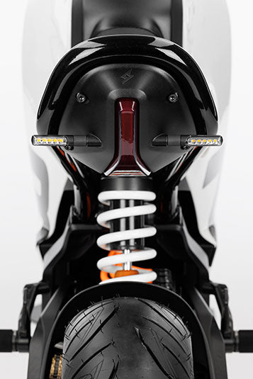 Rear suspension closeup studio shot view of Super73 C1X ebike on white background